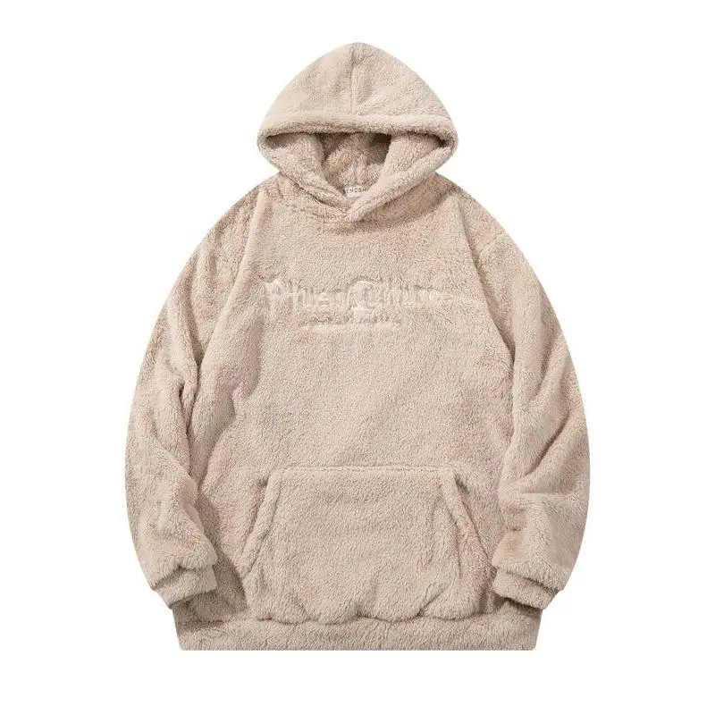 Men's Vintage Fleece Hoodie, Warm Thick Casual Sweatshirt with Letter Embroidery, Stylish Polar Fleece Pullover for Fall & Winter
