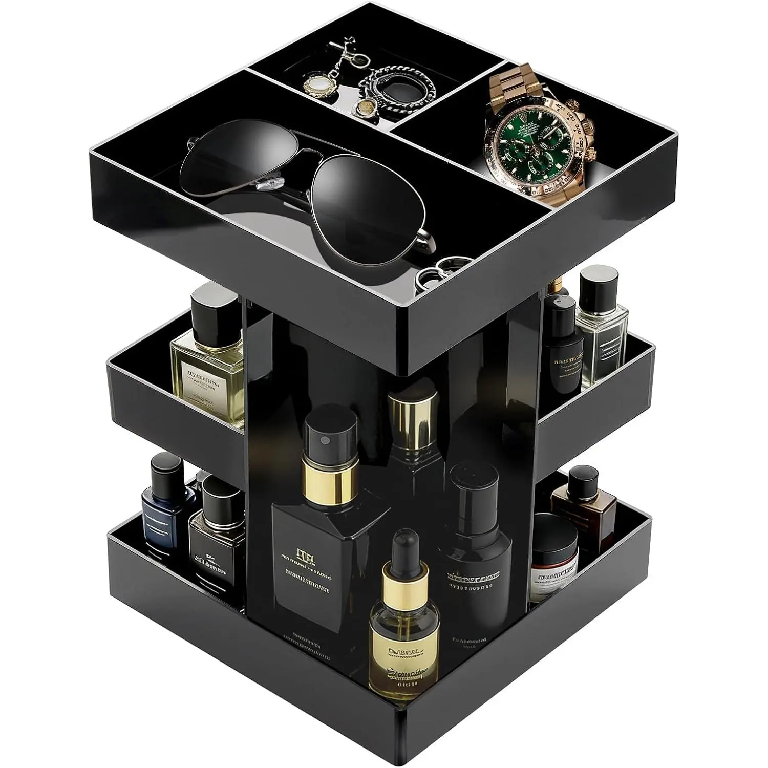 Minimalist 3-Tier Rotates Cologne Organizer for Men, Synthetic Masculine Perfume Holder Stand, Home Organizer Storage Solution, Husband Gifts Birthday Ideas