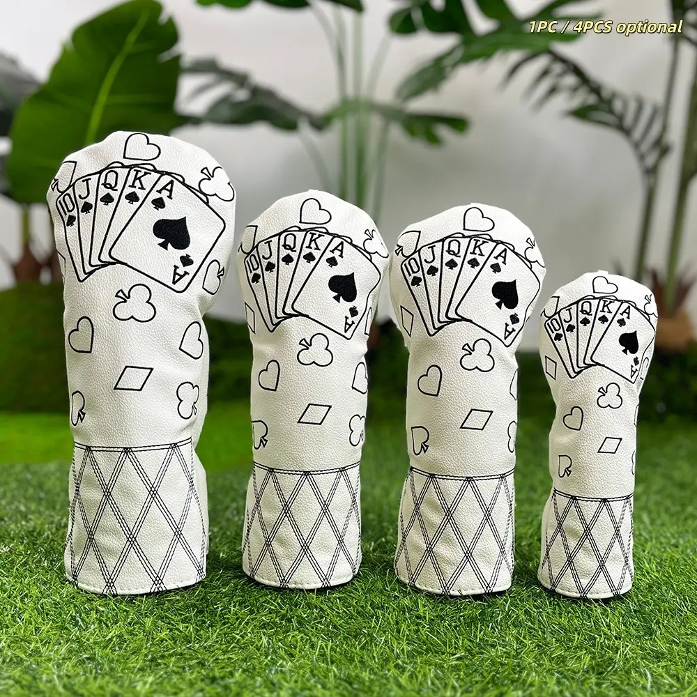White JQK Embroidered Golf Club Head Covers For Hybrid, Driver, Fairway Wood, Putter & Iron, Golf Accessories, Golf Equipment, Golf Gear, Golf Supply, dust-proof and durable materials, providing protection for golf clubs