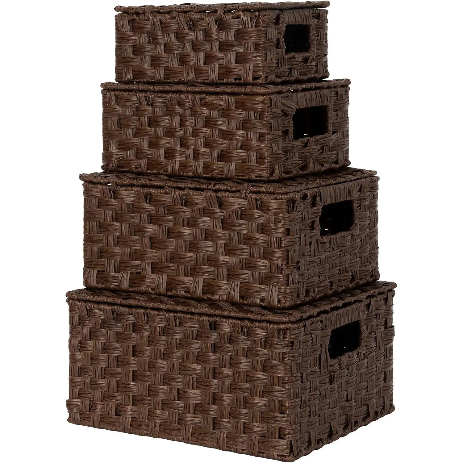 Wicker Baskets with Lids, Set of 4 Brown Basket, Decorative Storage Boxes, Woven Basket for Organizing, Storage and Organizer Baskets