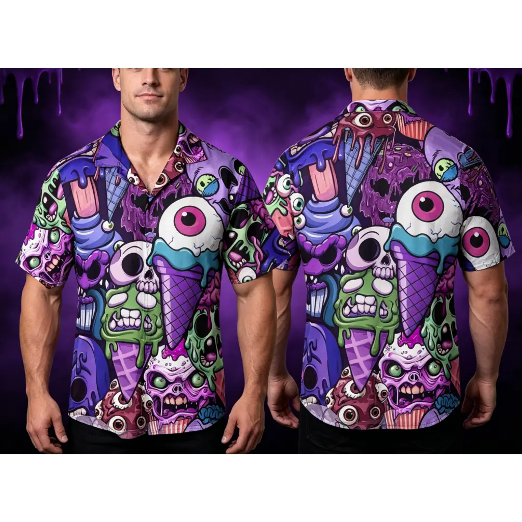 Monster Ice Cream Hawaiian Shirt Halloween Creepy Vacation Outfit Horror Cartoon Print Cute Festival Beach Matching Shirt Halloween Gifts #   TikTokMadeMeBuyIt #   TikTokShop #   Funny Hawaiian Shirt #   Summer Shirt #   Hawaiian Shirt