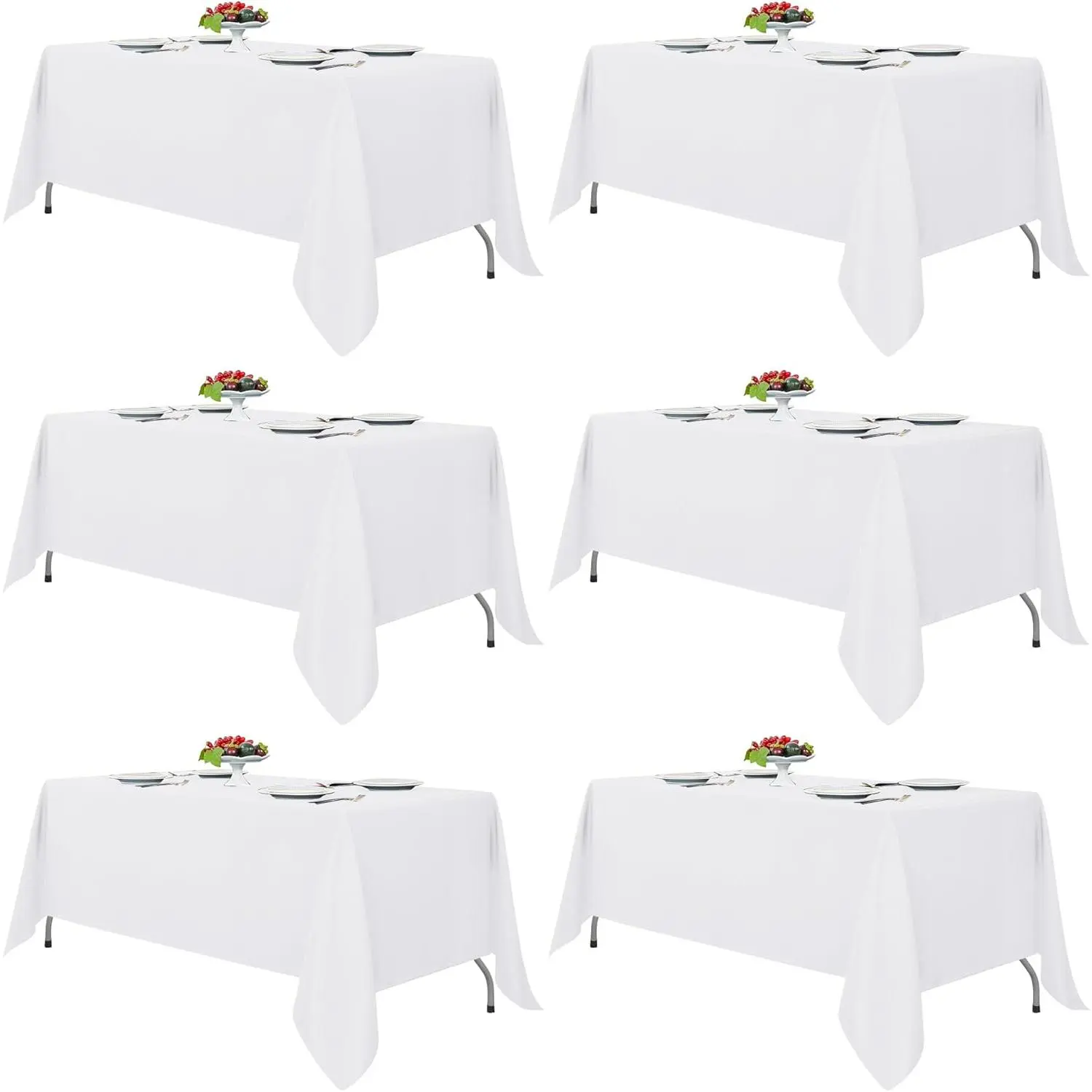 White Tablecloths for Rectangle Tables, 6 Pack - 70 x 120 Inches - Reusable and Washable Table Clothes for 6-8 Ft Tables, Polyester Fabric Table Covers for Wedding, Party, Banquet