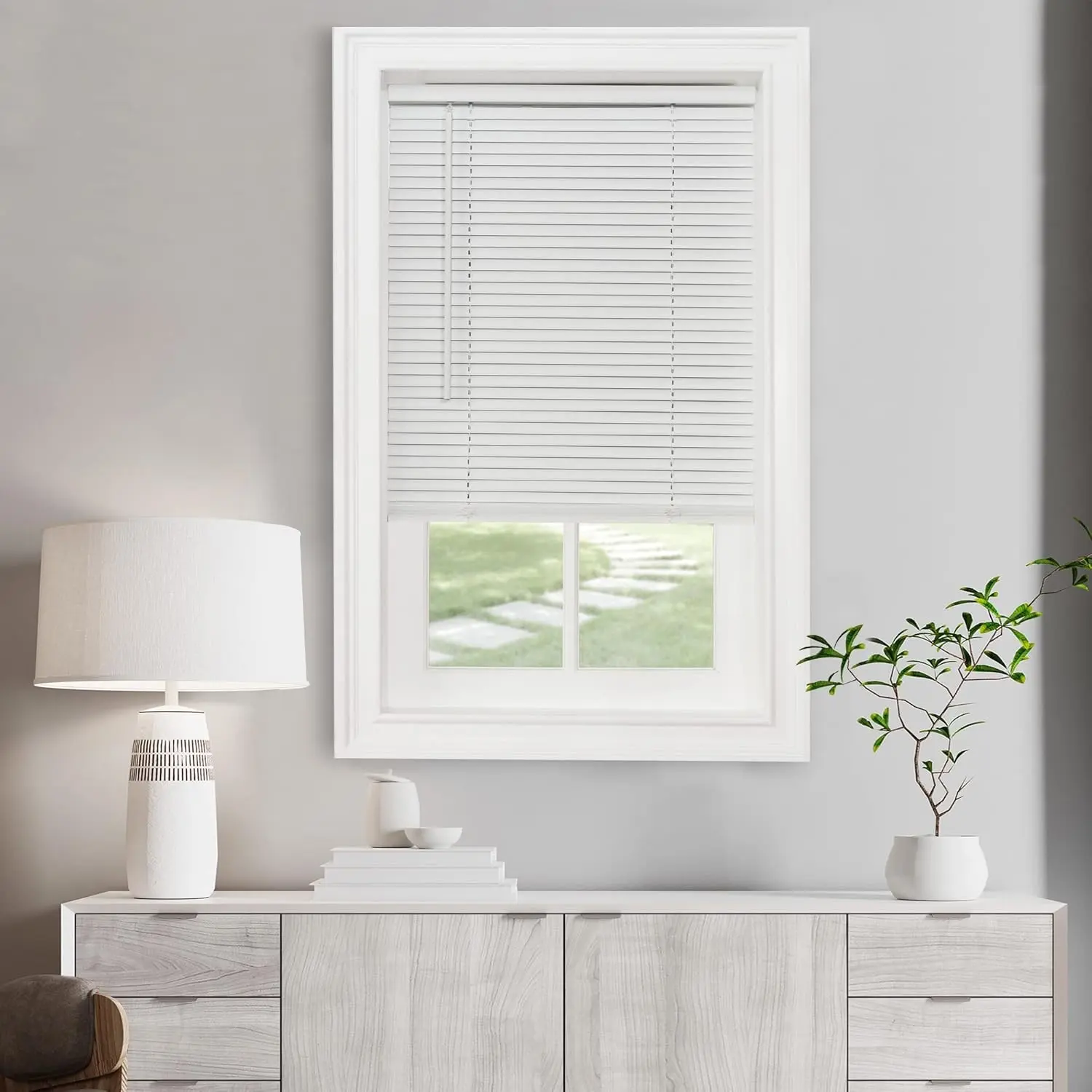 Achim Home Decor GII Morningstar Cordless Light Filtering Mini Horizontal Window Blinds, 23"W x 42"L, 1" Slat, Pearl White, for Interior Use