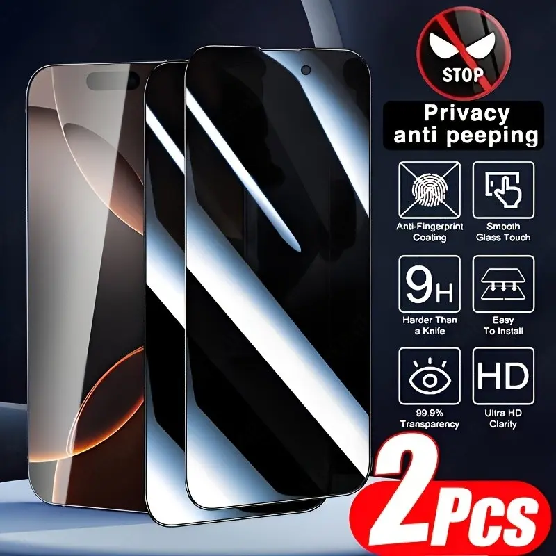 3pcs iPhone 16 Pro Max, compatible with iPhone 16 Pro/iPhone 16     Series Full Coverage Privacy Tempered Glass Film, 9h Hardness, Anti-Drop, Anti-Explosion, Anti-Fingerprint, Perfect Fit