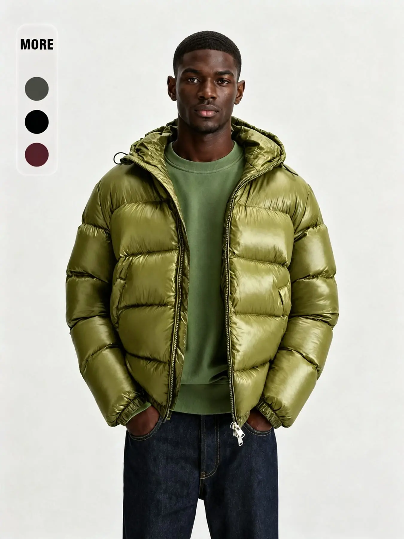 Men’s Hooded Puffer Jacket, Warm Padded Winter Coat with Zip Front and Relaxed Fit, Casual Streetwear Outerwear