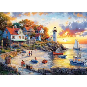 1000 Pieces Puzzles for Adults, Fall Seaside Puzzle, Fishing Village Jigsaw Puzzles 1000 Pieces, Creative Play Holiday Party Gifts Artwork Wall Home Decor, Funny Puzzle for Adults, 28×20 in