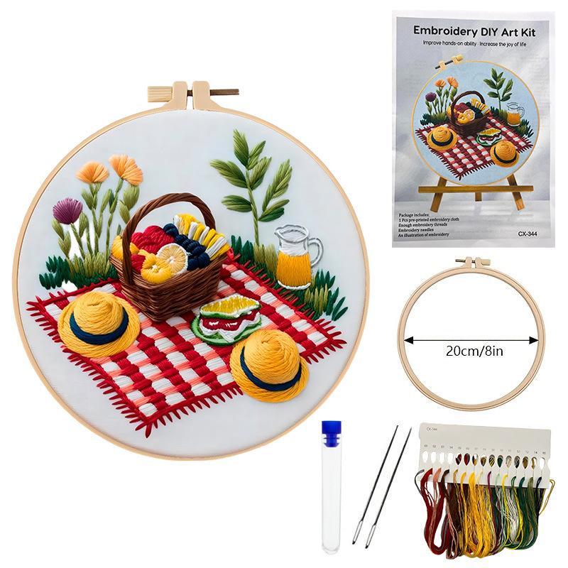 Christmas Flower Picnic Embroidery Kit – DIY Holiday Stitching with English Guide for Beginners