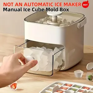 48-Grid Double Layer Ice Cube Tray with Lid, Reusable Freezer Ice Mold, Kitchen & Bar Home Gadget Accessories