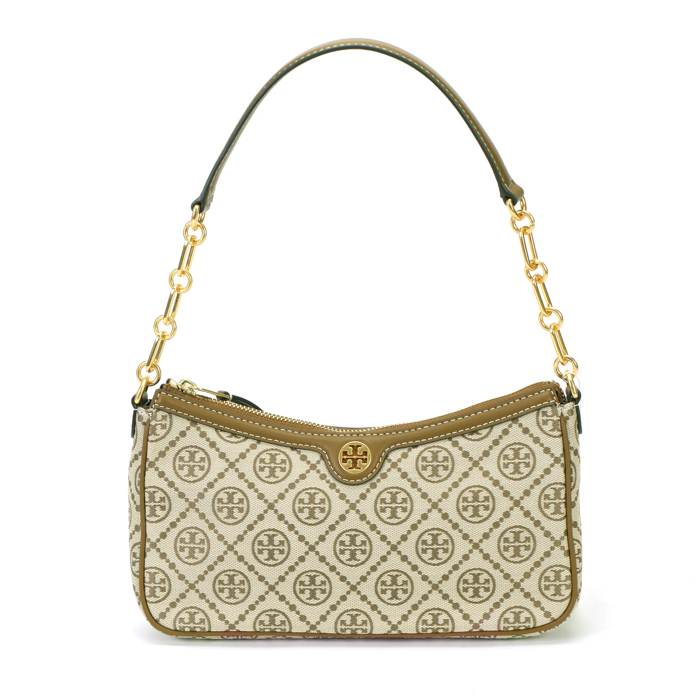 Tory Burch T Monogram Crossbody Bag for Women – Fennel Brown and Classic Ivory Jacquard