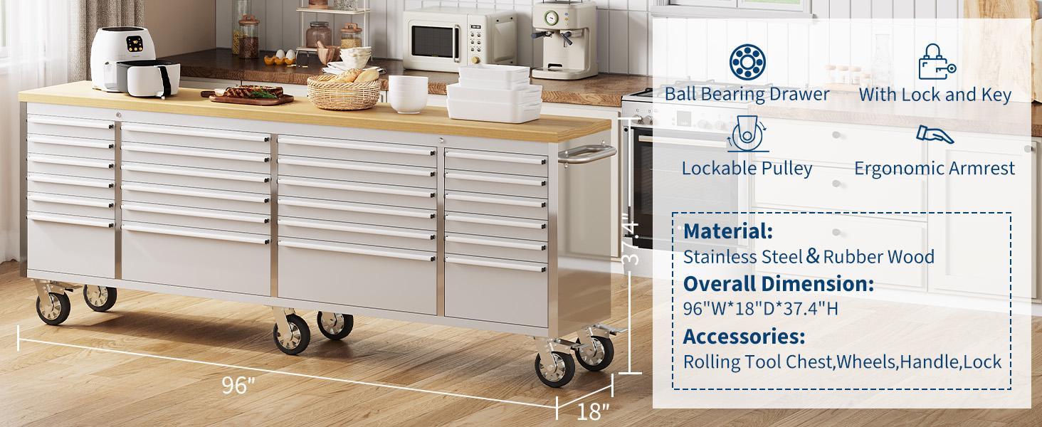 96" Tool Chest, Heavy-Duty Rolling 24-Drawer Professional Mobile Tool Cabinet with Lock & Key, Drawer Liners & 6" Casters for Garage, Workshop or Auto Shop Storage 96" Tool Chest, Heavy-Duty Rolling 24-Drawer Professional Mobile Tool Cabinet with Lock & Key, Drawer Liners & 6" Casters for Garage, Workshop or Auto Shop Storage