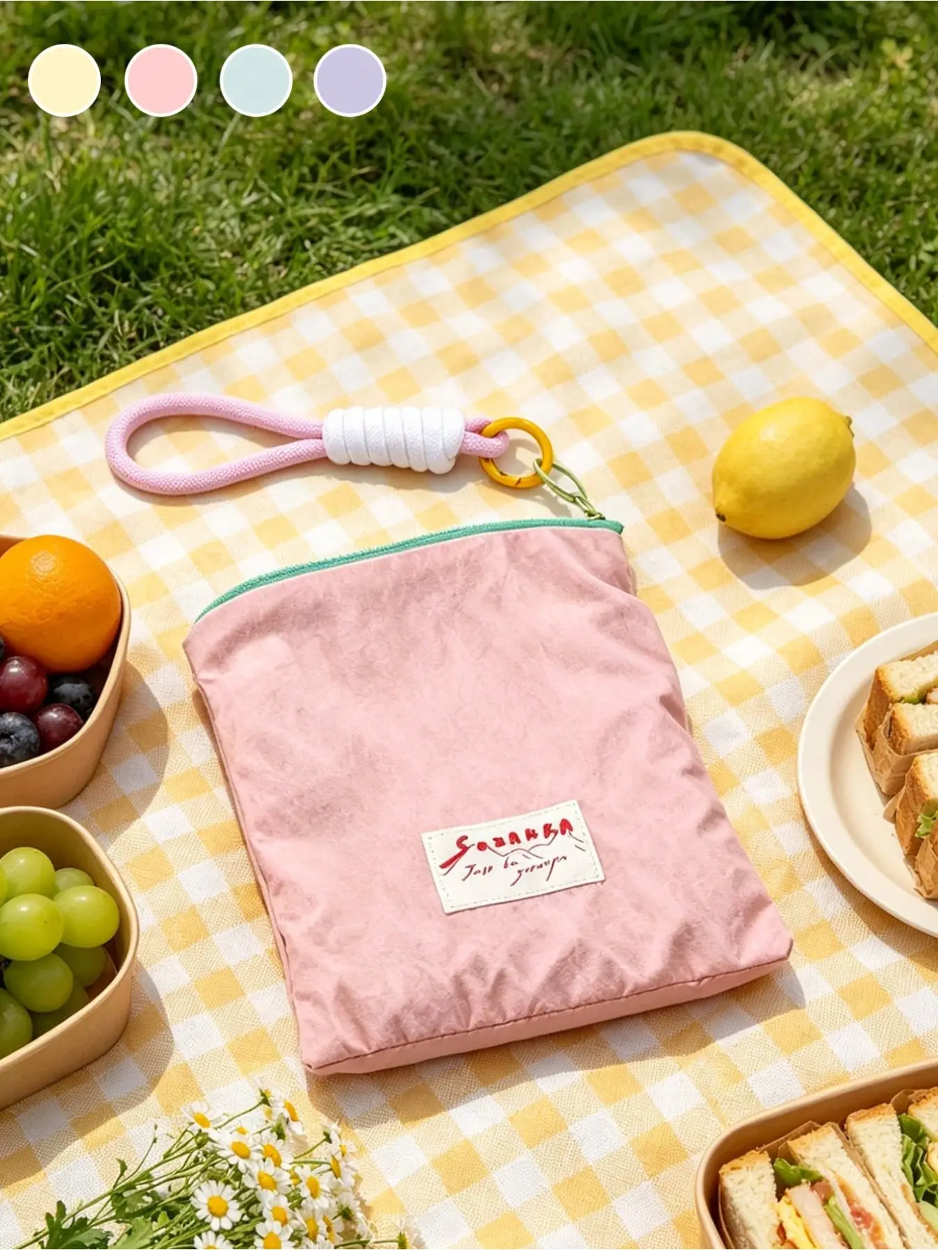 Macaron Color Block Storage Bag with Strap, Large Capacity Nylon Zipper Pouch, Travel Essential, School Gift, Multi-Use Organizer