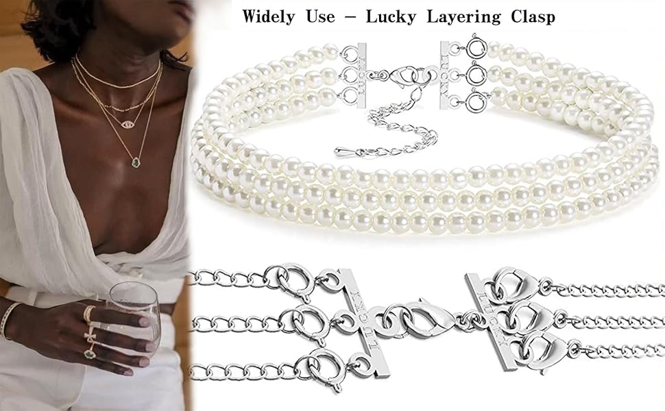 Lucky Necklace Layering Clasp Womens Jewelry Separators 18K Gold and Silver Multiple Necklace Clasp Look
