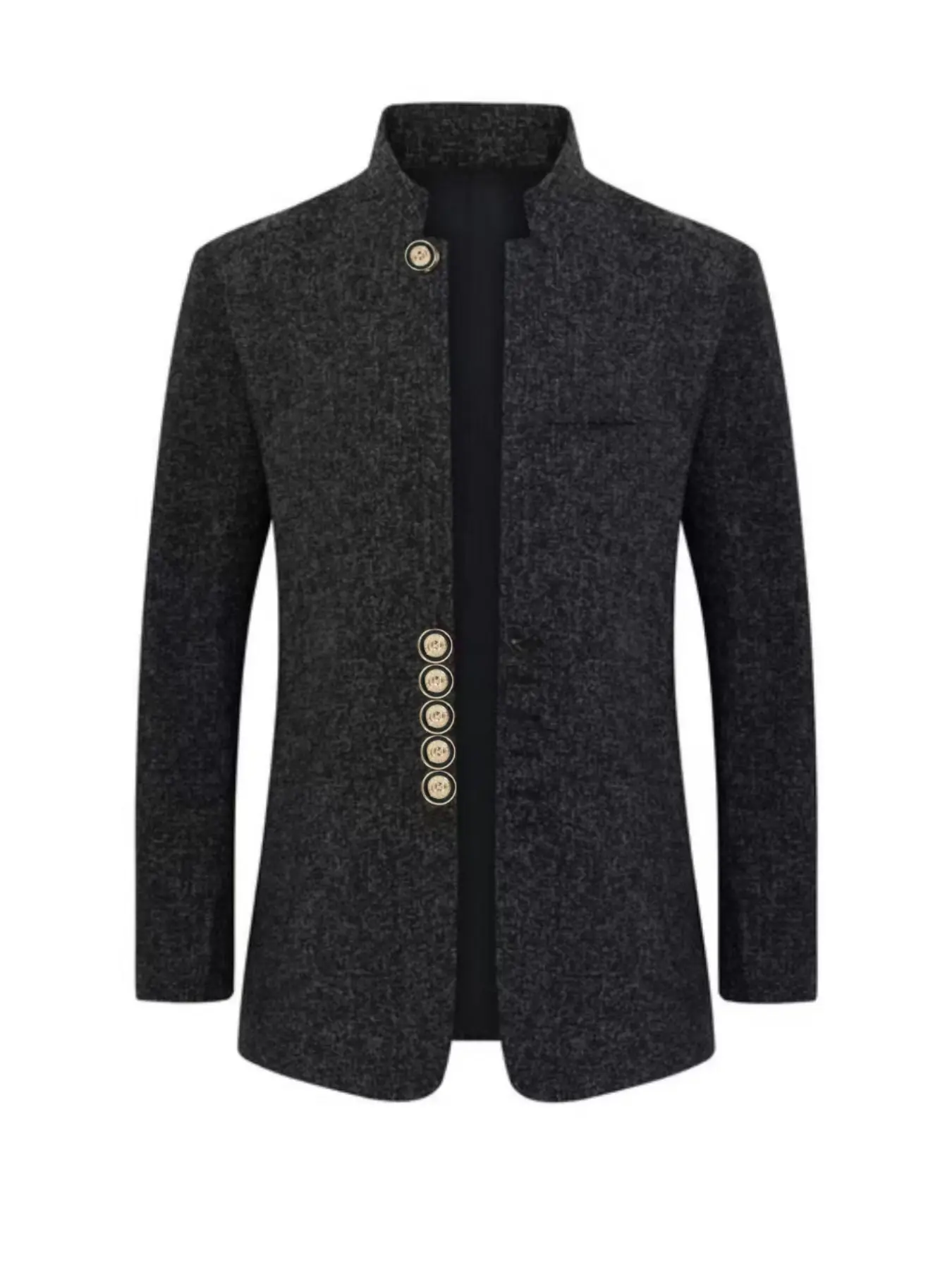 Men's Spring Summer Suit Jacket, Stand Collar Zhongshan Style, Fashion Casual Business Blazer, Polyester Stylish Outerwear for Men