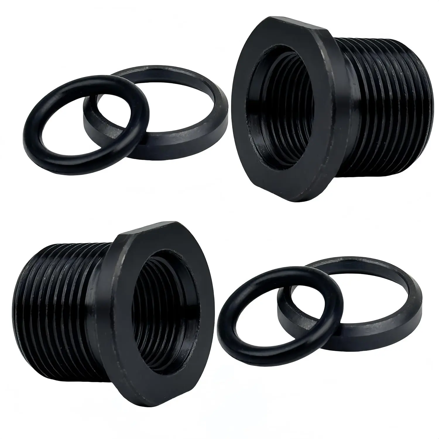 Thread Protector 1/2"-28 to 5/8"-24 Thread Reducer Kit, Steel Thread Size Converter with Crush Washers and Rubber Sealing Washers for Mechanical Connection, 2 Pack
