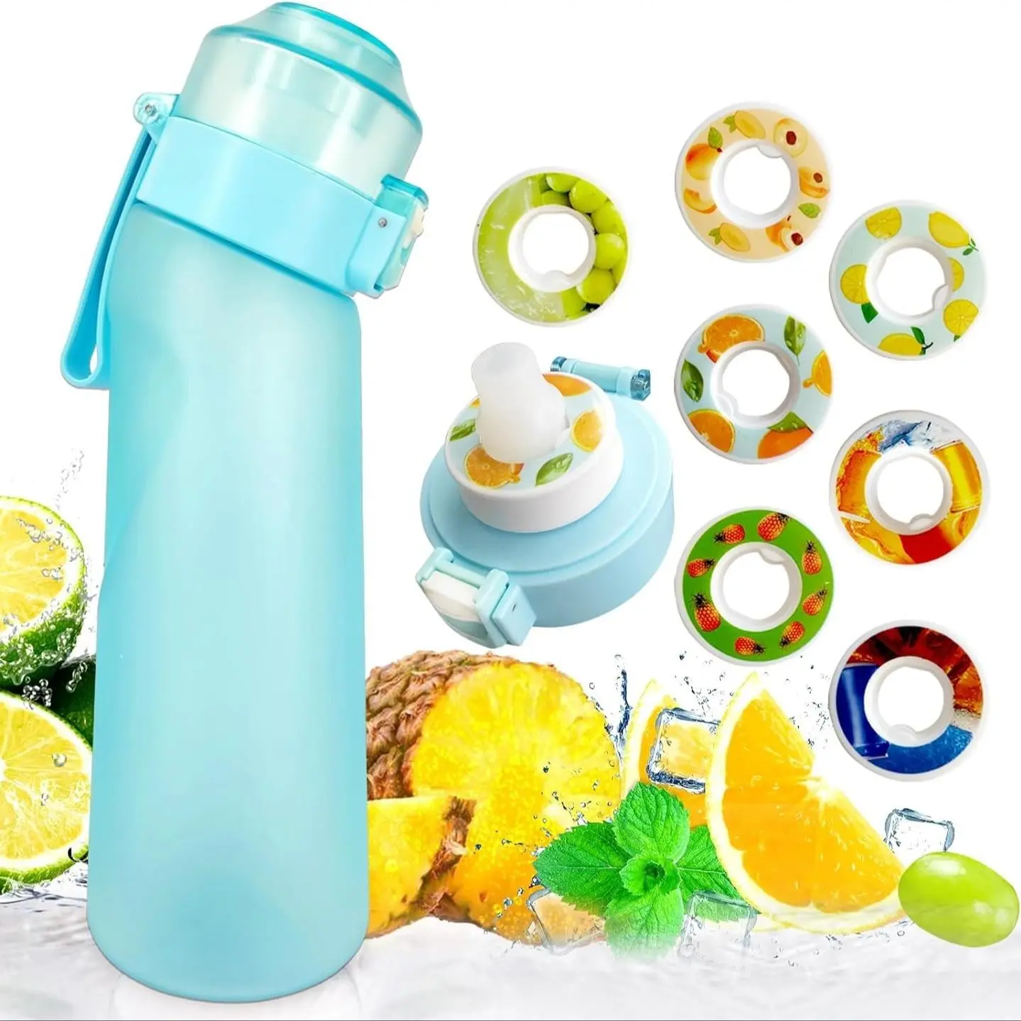Personalized Fruit Flavor Water Bottle, Includes 7 Fruit Flavor Clips, Turn Plain Water Into Delicious Taste, Healthy Drinking for Young People and Students