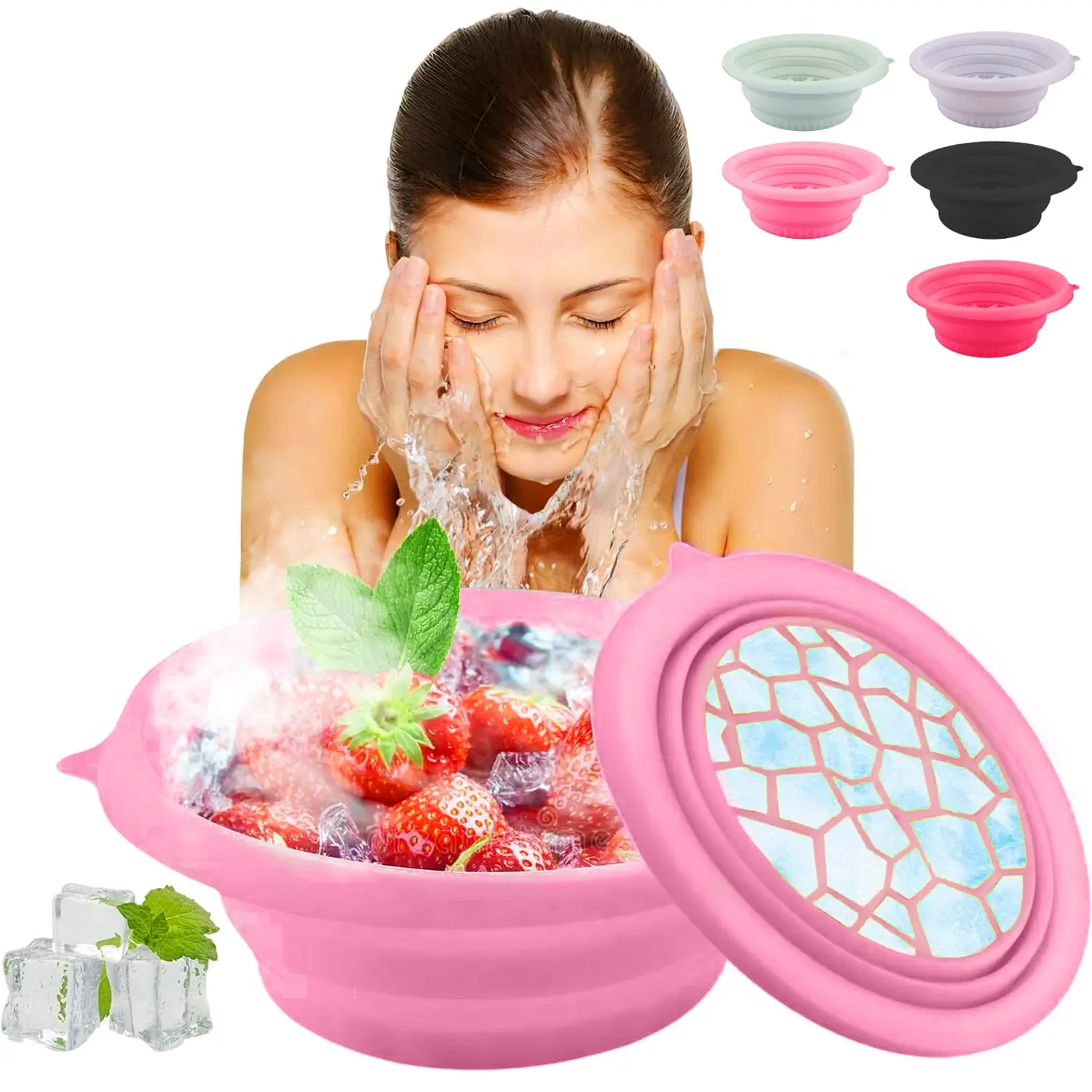 Ice Bowl for Facial Cold Bath Foldable Silicone Washbasin with Collapsible Travel Facial Plunge Bowl for Face Icebath