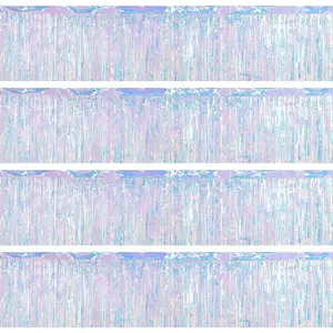 4 Packs Foil Fringe Garland Tinsel Streamers Shiny Wall Hanging Birthday Banner Backdrop for Graduation Wedding Anniversary Celebration Happy Birthday Party Decorations Iridescent