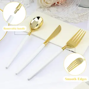 150pcs White Plastic Utensils for 50 Guests, Disposable Silverware with 50 Knives, 50 Spoons And 50 Forks, BPA Free, Ideal for Weddings, Birthdays & Graduation