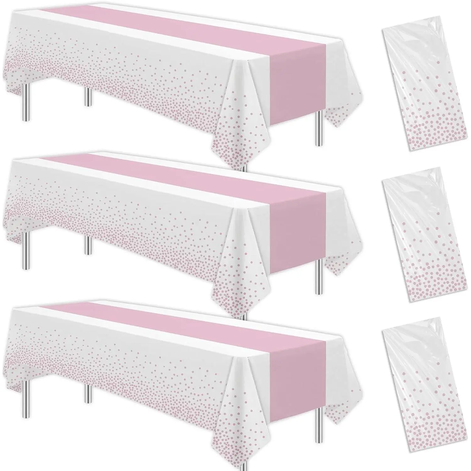 White and  Party Decorations Tablecloth, 3 Pack Disposable Light  Dot Table Cover Printed Table Runner for Birthday  Bridal Shower Wedding Anniversary Graduation, 86in x 55in