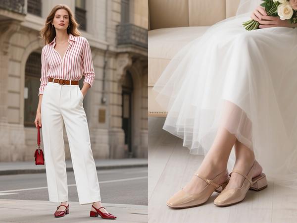 Women's Closed Square Toe Mary Jane Heels Low Chunky Heel Slingback Dress Pumps Shoes for Work Wedding Party