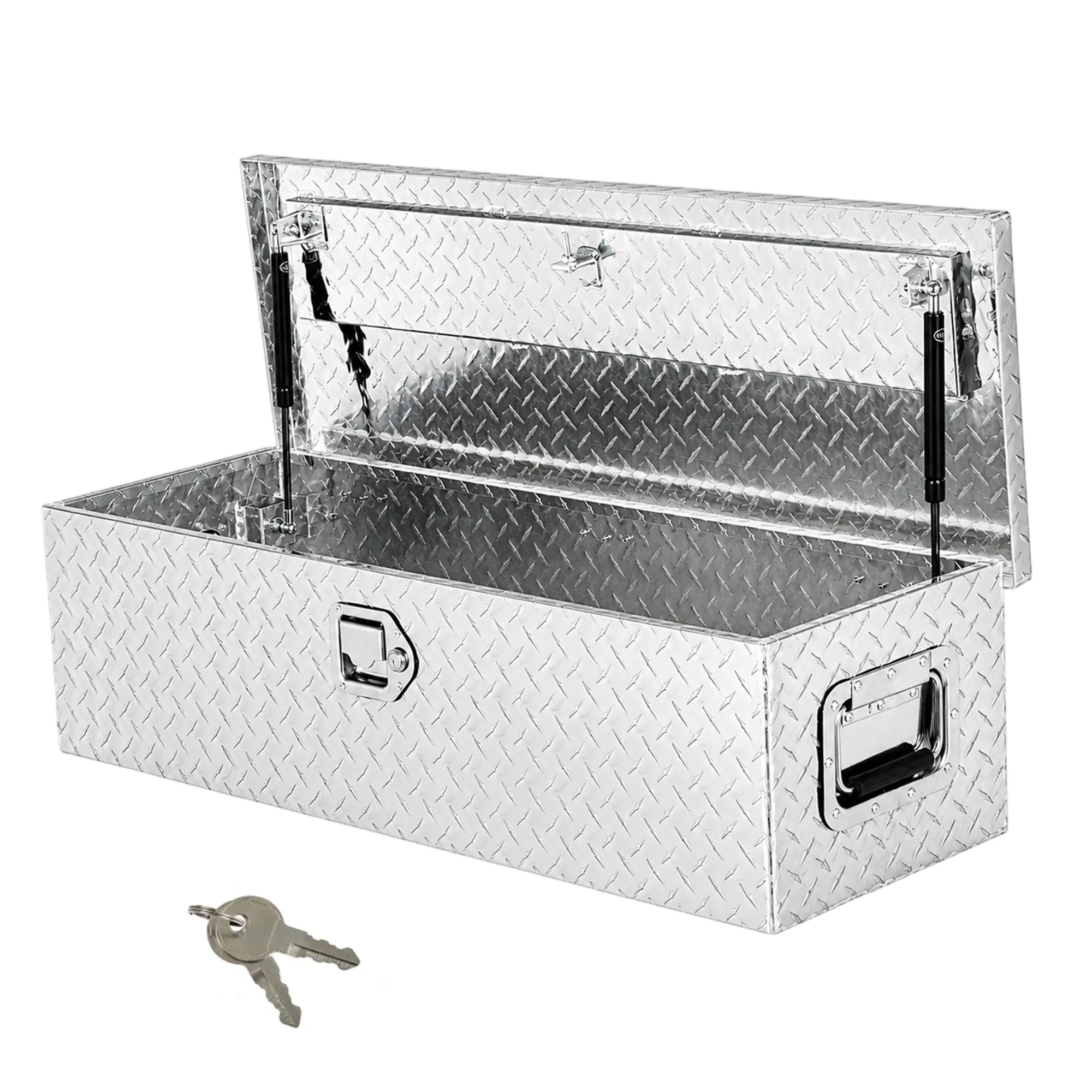 Truck Bed Tool Box 39" Silver Diamond Plate Aluminum – Weatherproof Locking Storage Chest with Handles & Keys for Pickup, Trailer, RV, Garage