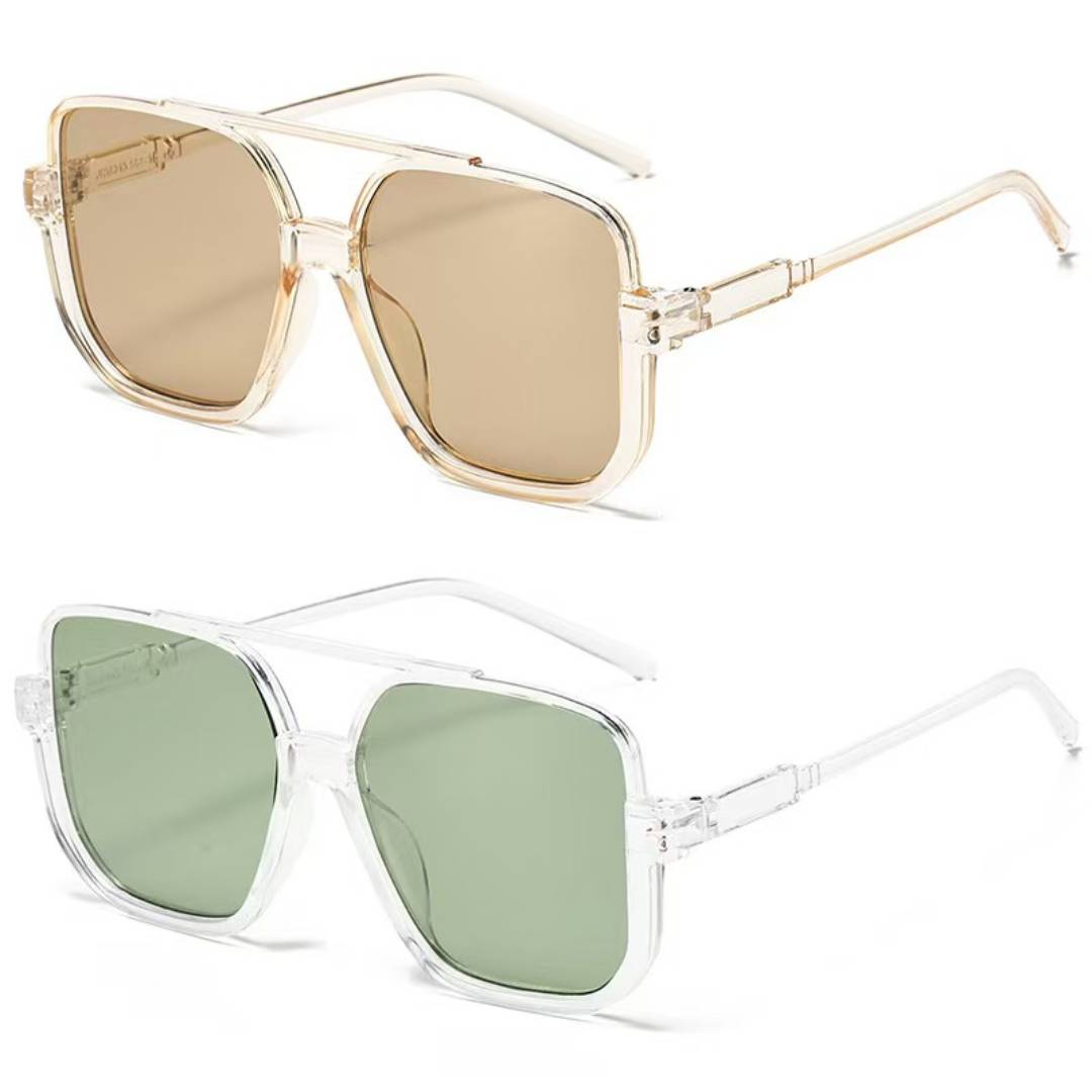 2-Pack Oversized Square Double Bridge Sunglasses, Fashion Y2K American Retro Versatile Casual Sun Glasses, UV Protection Aviator Shades