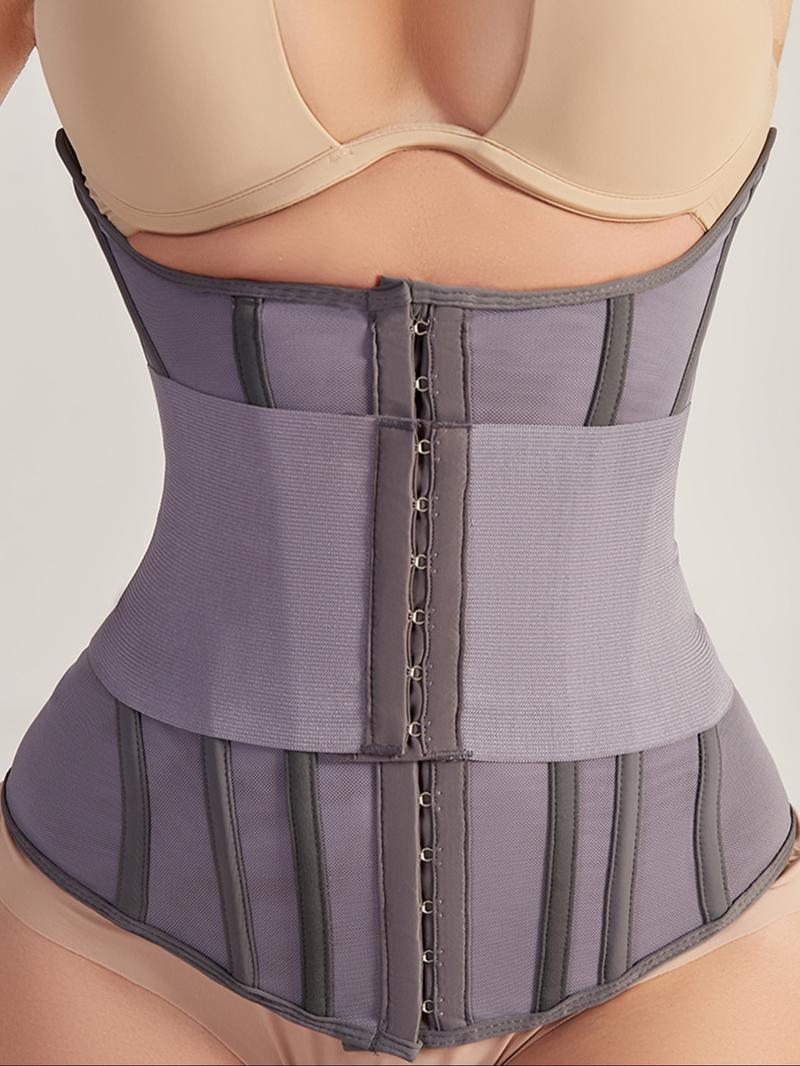 Women's Solid Color Hook & Eye Front Corset, Breathable Firm Tummy Control Shaper Waist Trainer, Women's Shapewear for Daily Wear