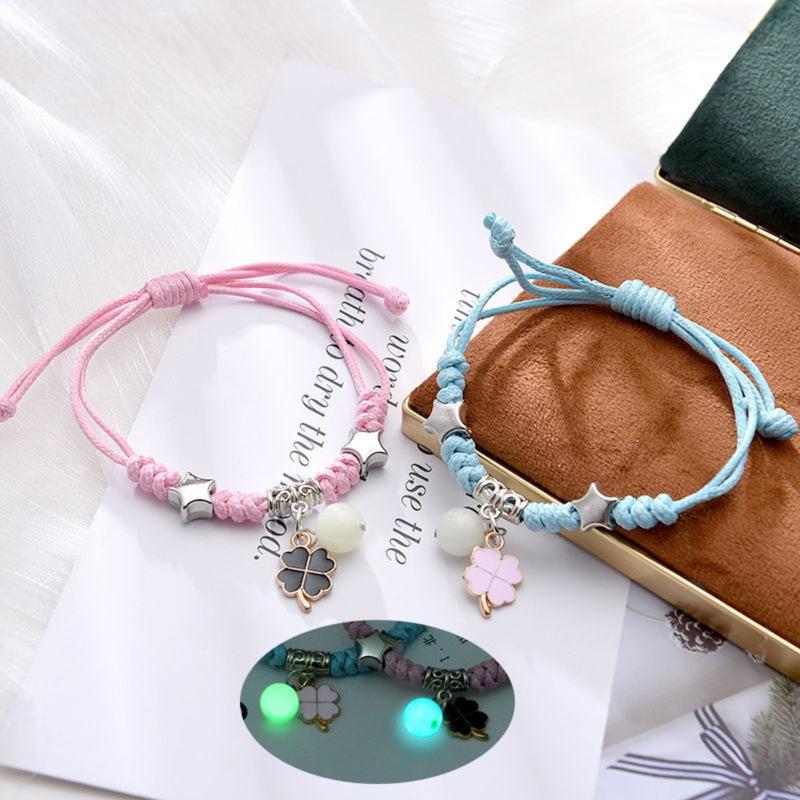 2 Pc Luminous Woven Bracelet Set Cute Matching Hand Rope Bracelets for Couples Friends and Students Fresh Style Commemorative Gift for Everyday Wear