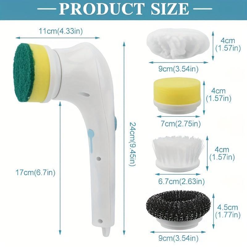 Electric Cleaning Brush Kit - 5 Replaceable Heads for Bathroom, Kitchen & Toilet - Powerful Household Scrubber