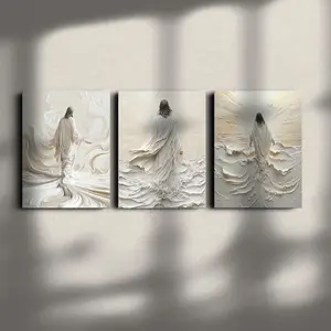 Jesus Walking on Water Pattern Wood Frame Canvas Painting, 3 Counts/set Wooden Wall Art Modern Wall Art Painting, Wall Art Decor for Home Living Room Bedroom, Religious Decorations