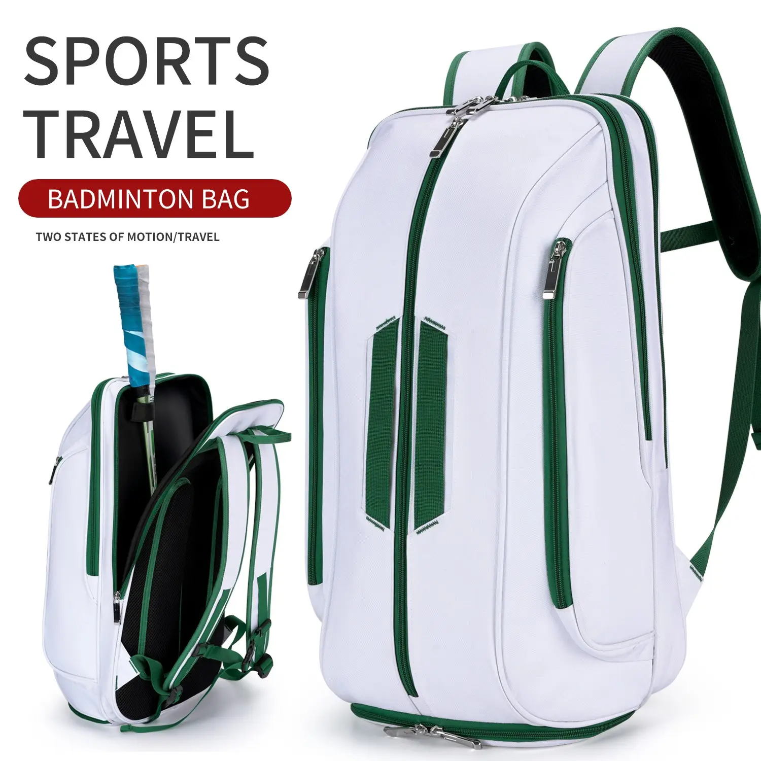 Unisex Badminton Racket Backpack, Tennis Racket Bag, Holds Two Racquets, Shoe Compartment, Multiple Pockets, Large Capacity, Sports & Travel Use