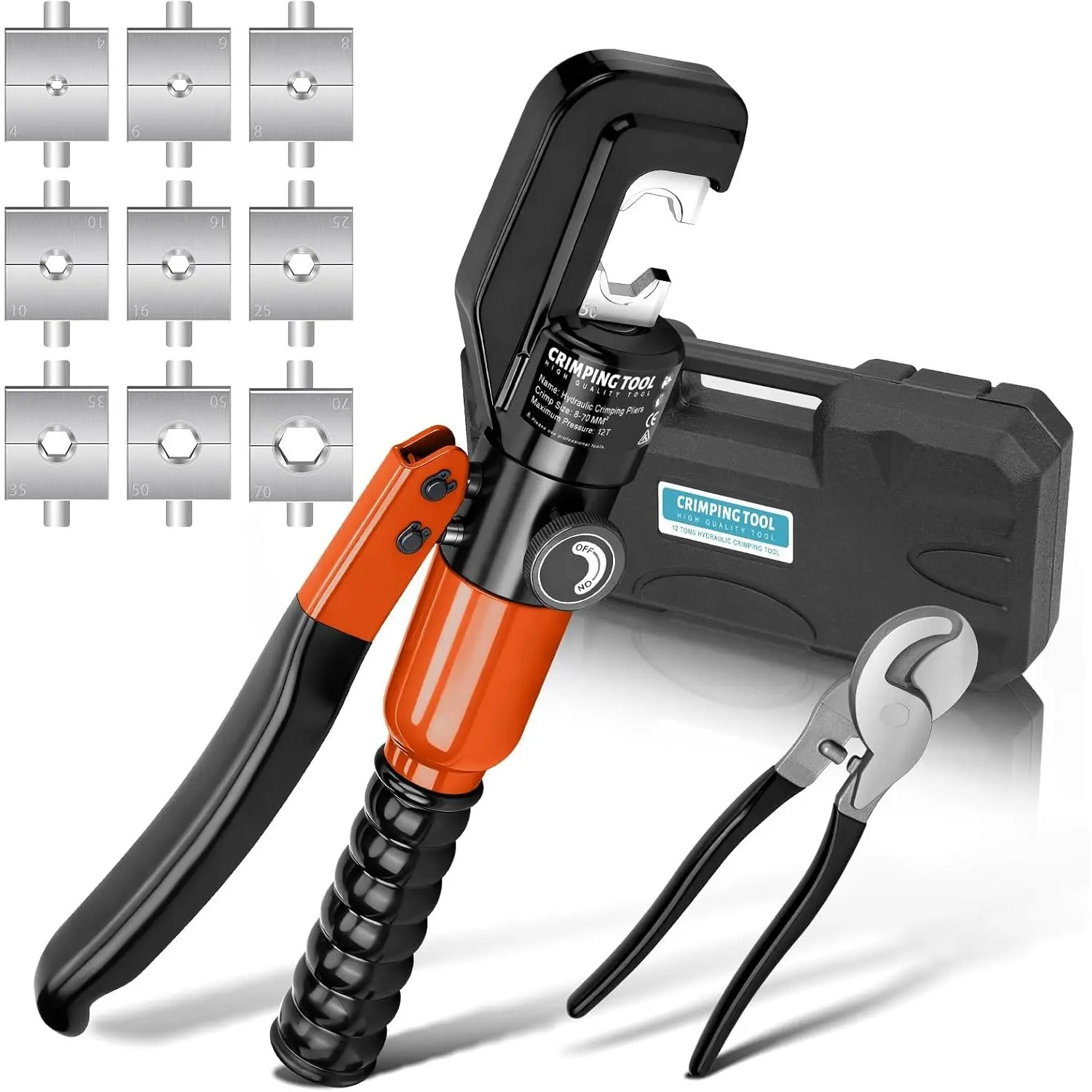 Hydraulic Crimping Tool Set with   10 Tons |    Tool with 9  (12 AWG to 00), Terminal  Wire Tool Kit Green