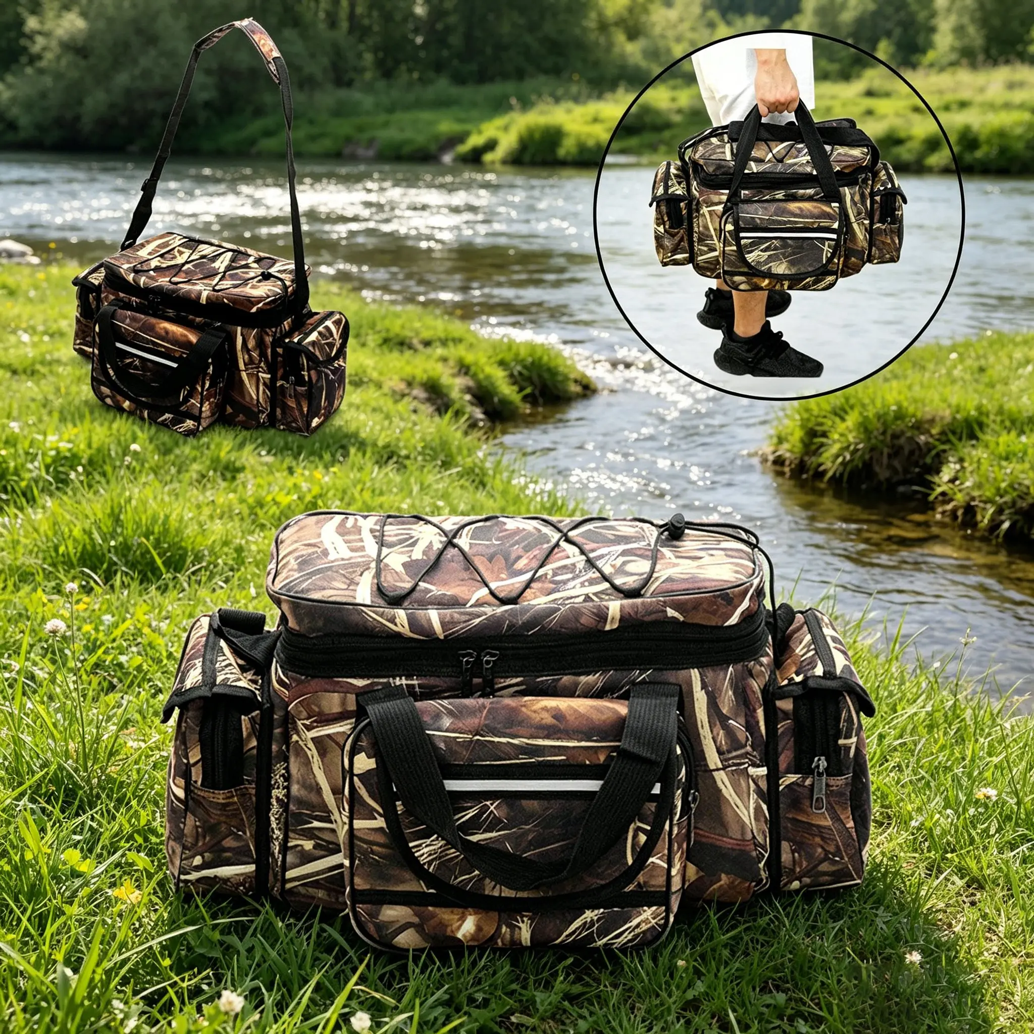 Large Capacity Fishing Gear Bag, Waterproof Fishing Tackle Bag, Travel Hunting Shoulder Bag Pack, Fishing Tackle Case for Saltwater or Freshwater, Men's Multi-Use Carry Bag, Adjustable Shoulder Strap, Fishing Gear for Soft Plastic Baits Storage