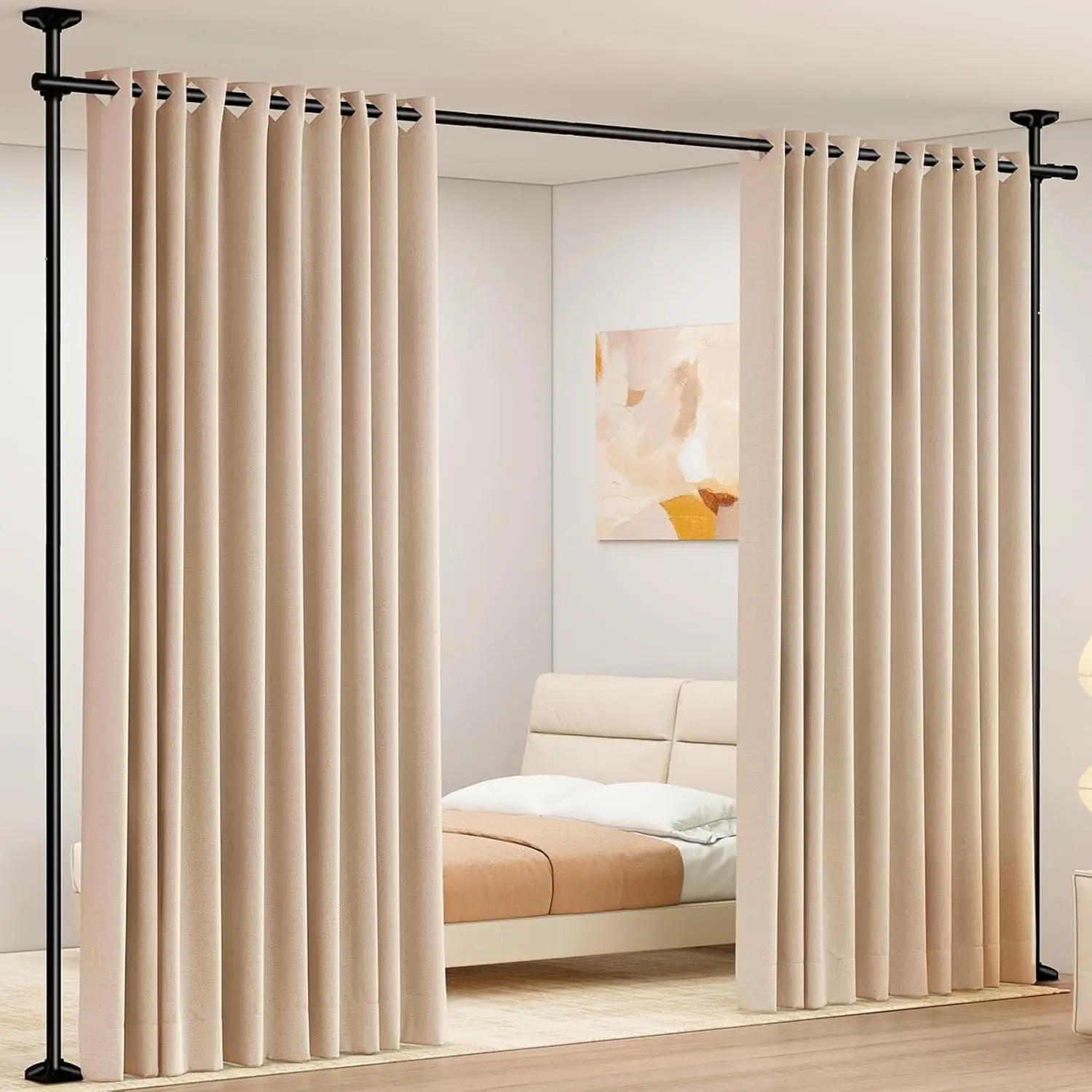 Black Heavy Duty Floor-to-Ceiling Tension Rod - No Drilling Adjustable Height Room Divider Curtain Rod (4-10 ft H, 28-70 in W) for Temporary Wall Space Partition, Heavy Duty Rod