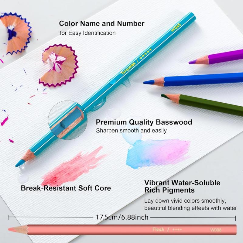 50-Color Professional High Pigment Watercolor Pencils Set with Brush and Water Brush Pen, Hexagonal Shape, Blendable Wet or Dry, Water-Soluble Colored Pencils for Artists and Beginners, Art Supplies