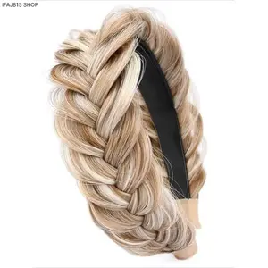 Women's Braided Headband, Wide Boho Woven Elastic Hairband in Sandy Gold, Soft Stretchy No-Slip Fashion Accessories for Women for Daily Wear, Headbands