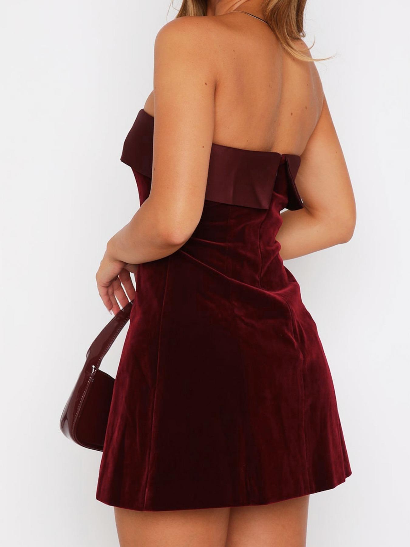 Women Velvet Strapless Party Dress Sexy Occasion Wear Velour Mini Dress Elegant Formal Dress