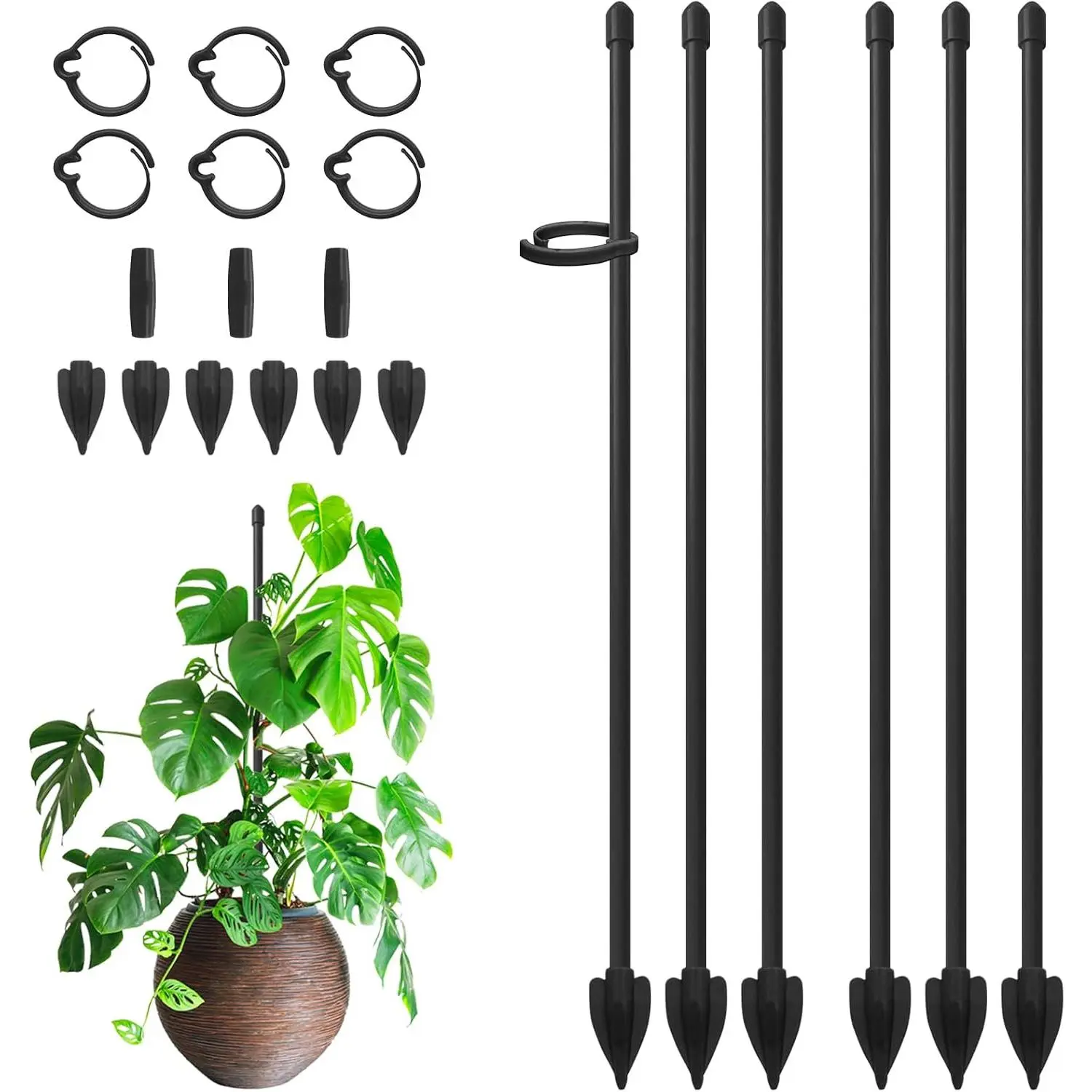 Stakes for Indoor ,  Support Stakes, 14 Inch | Adjustable Fiberglass  Sticks with Clips for Indoor Outdoor Monstera Tomato Orchid Potted  Flower, 6 count