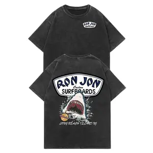Unisex Ron Jon Surfboards Shark Graphic Washed Tee |   100% Premium Cotton Oversized Relaxed Fit Shirt |   Y2K Casual Streetwear & Retro Beach Surf Aesthetic Top |   Summer Vacation Gift Mens Clothing