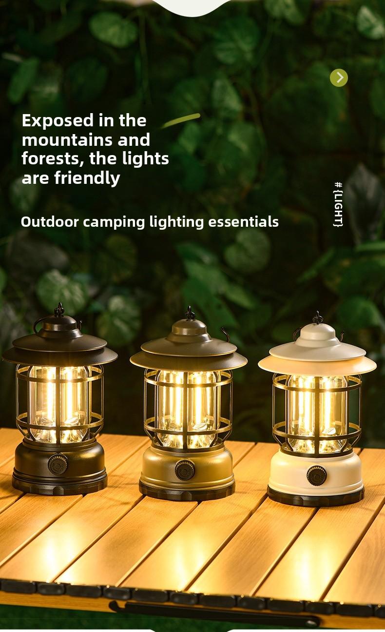 Outdoor Camping Lantern USB Rechargeable LED Light Long Lasting Battery Retro Tent Lamp for Night Market Party Atmosphere Lighting Portable Hiking Lanterns