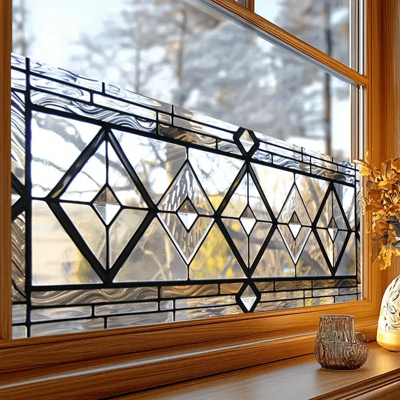 Retro Stained Glass Window Film, Colorful Transparent Static Cling Sticker, Removable PVC Glass Decoration Film for Home Interior Windows