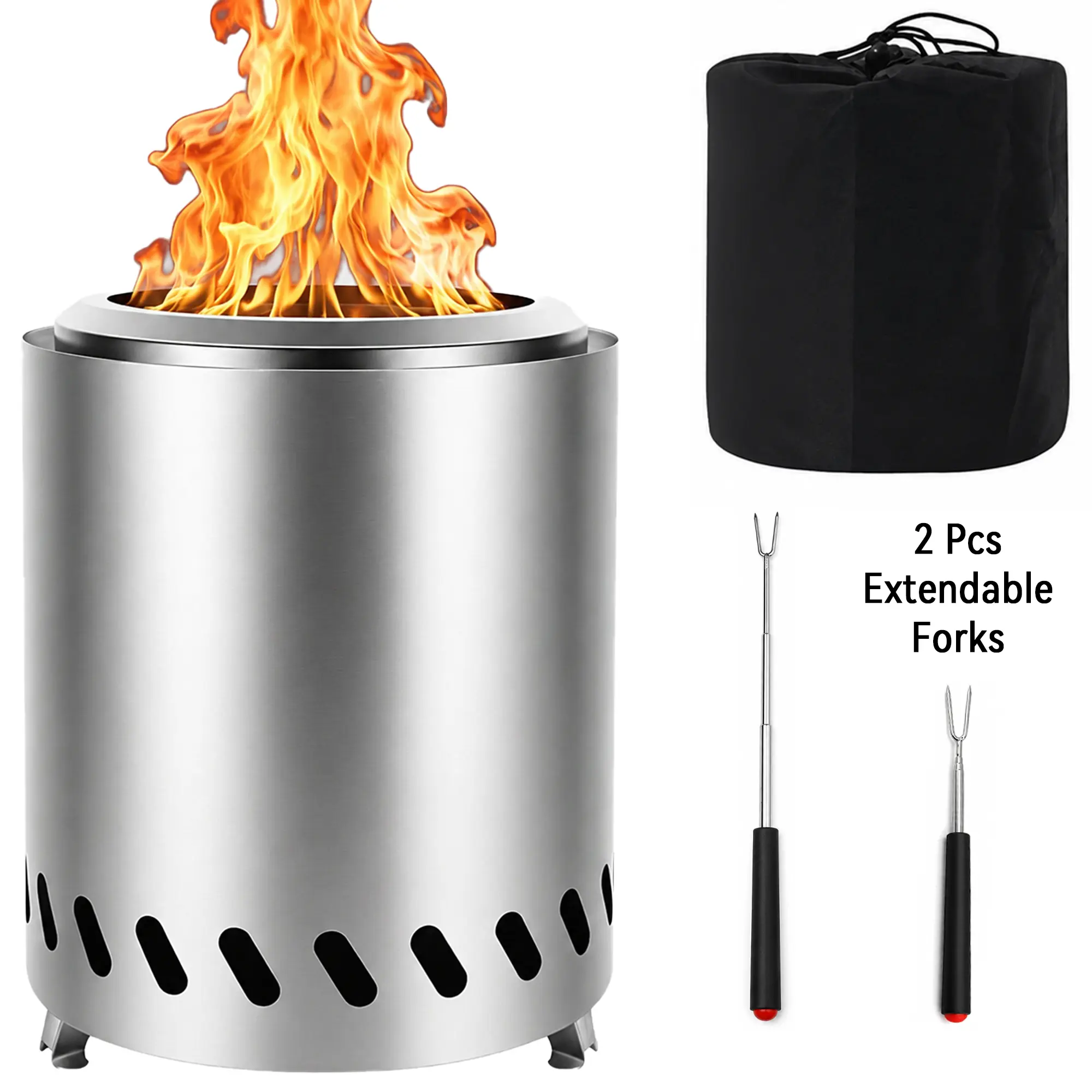 Stainless Steel Tabletop Fire Pit (5.5in/8.6in), Smokeless Portable Outdoor Firepit for Wood/Pellets with Removable Ash-Pan