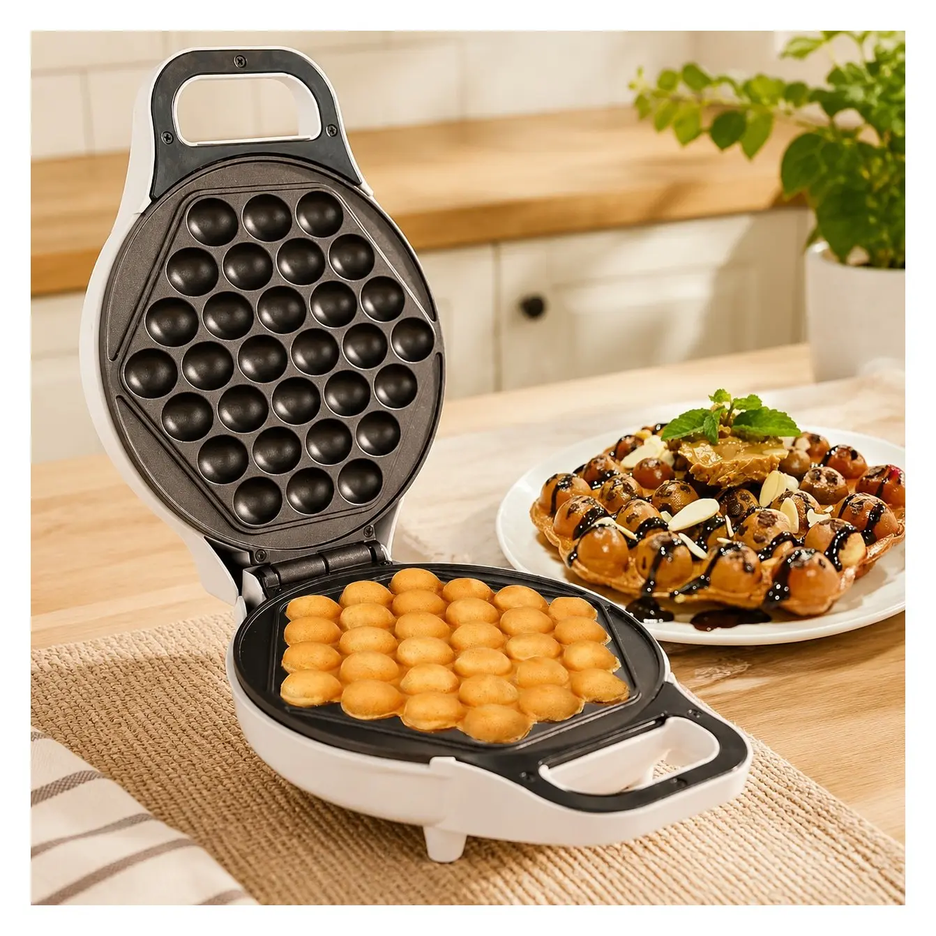 Hong Kong Egg Waffle Maker with Bonus Recipe E-book - Make Bubble Egg Waffles in 5 Minutes AC 120V 60Hz 760WGift