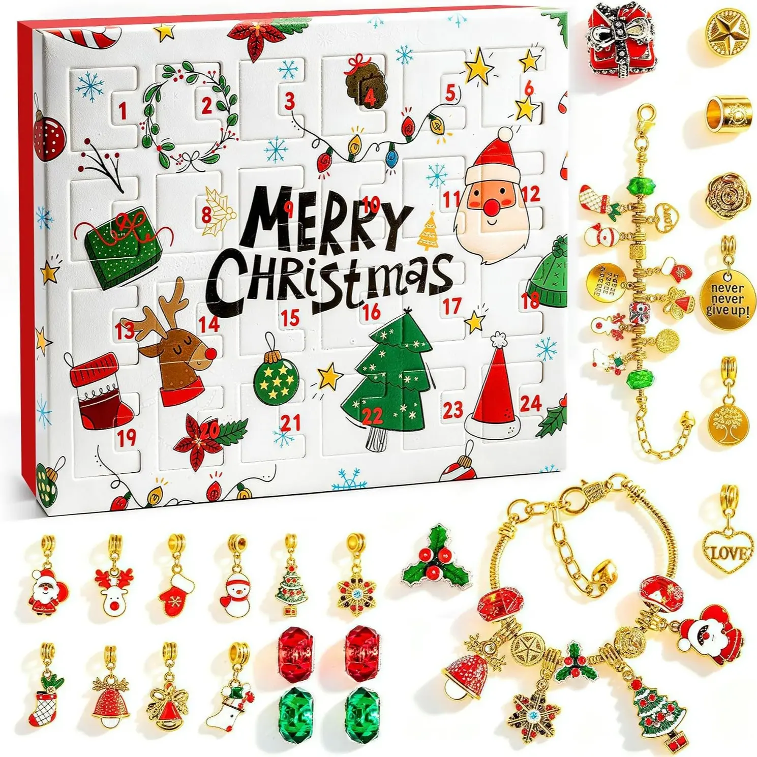 NEW Christmas Advent Calendar Girl Bracelet, 24 Days of Xmas Countdown Calendar Box Surprise, DIY Creative Jewelry Charm Making Kit, 2026 Christmas New Year Birthday Gift for Kids Teens Women