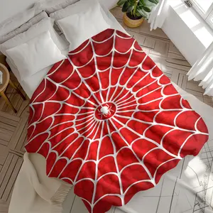 Spider Web Flannel Blanket, Soft Plush Superhero Style Throw, Web Graphic Print, Cozy for Sofa Bed Nap Travel Gift