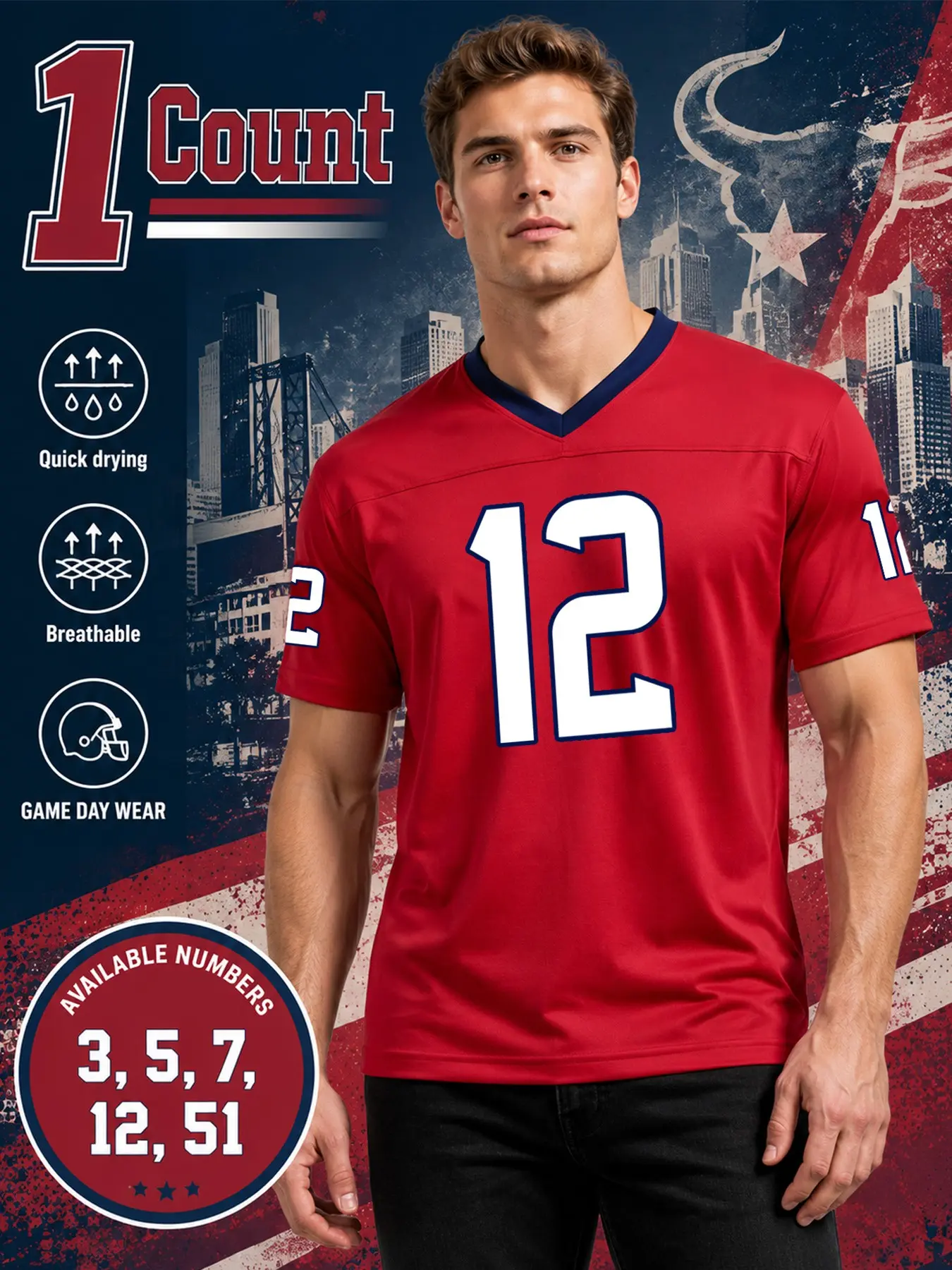 Unisex Retro American Football Jersey, Houston Team Rugby Jersey, Quick-Dry, Moisture-Wicking Y2K Blokecore Short-Sleeve Sports Top (S–3XL), Stylish Streetwear for Fans, Perfect for Sports Viewing Parties and Everyday Casual Wear