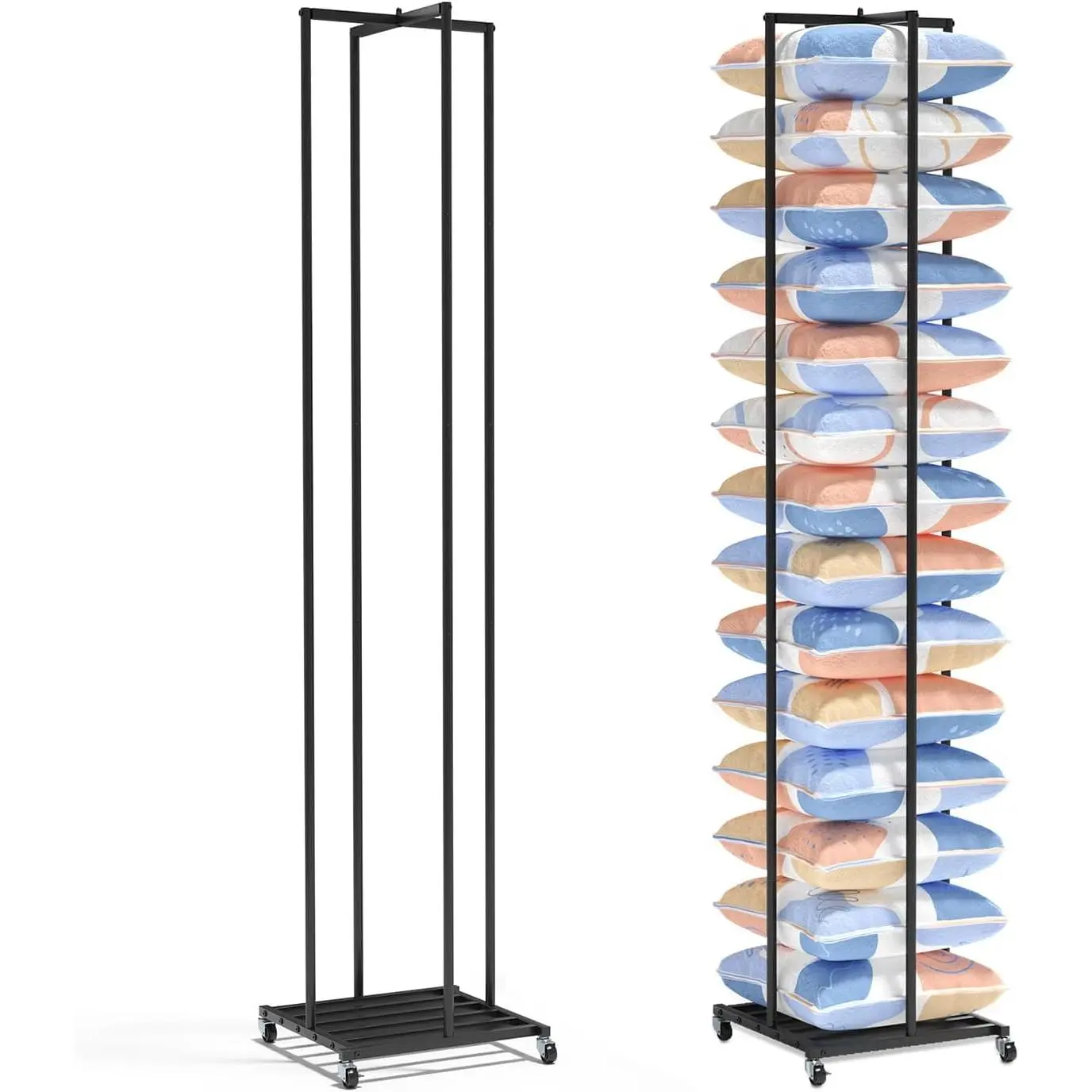 Pillow Storage Rack, Ajustable Pillow Display Rack with Wheels, Metal Throw Pillows Storage Shelves for Retail Store, Couch Pillow Holder Storage Organizers for School  Hotel