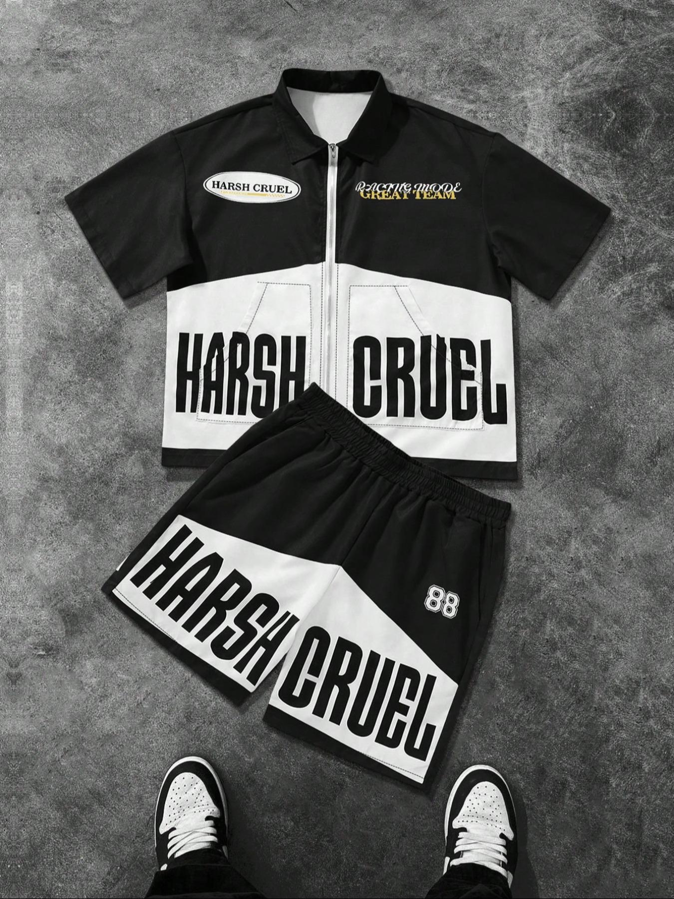 Men's Letter Print Short Sleeve Tee & Shorts, Menswear, Loose Casual Comfy Round Neck T-Shirt & Shorts Set, Men's Sleepwear for Summer, Athletic