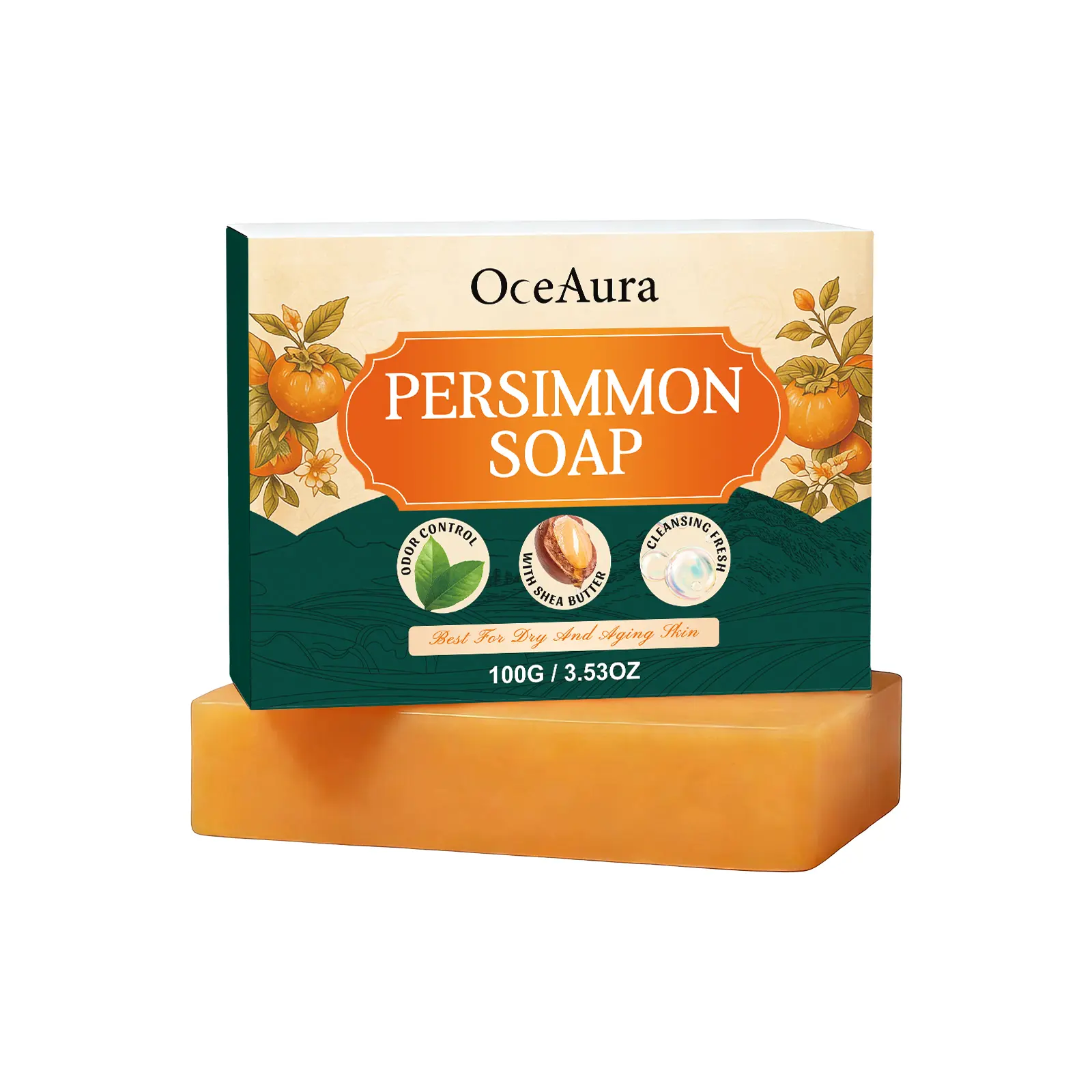 Persimmon Cleansing Soap, Mild‑formula Gentle Facial Wash, Deep‑Clean Skin, Keep Skin Smooth Fresh, Daily Skincare Cleanser Soap for Men & Women