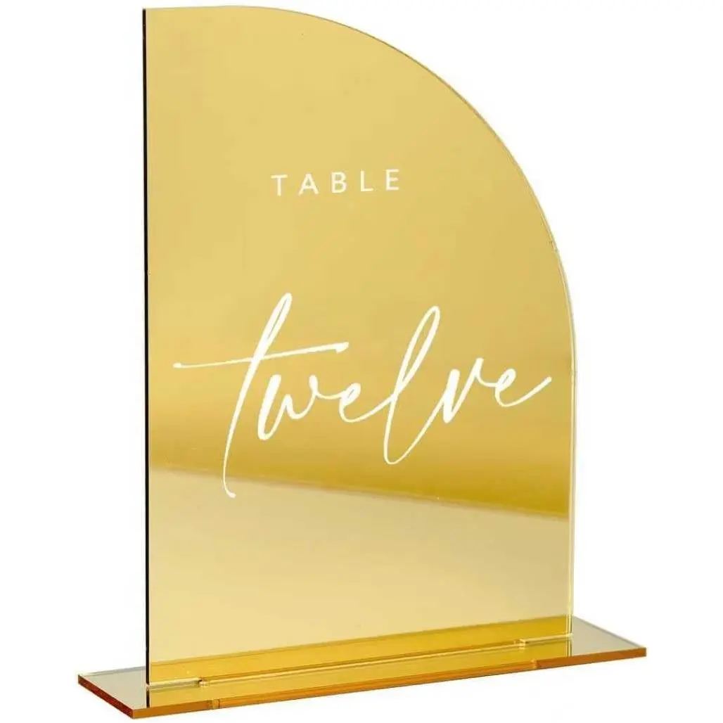 10 Pack 5x7 Inch Gold Acrylic Half Arch Blank Sign with Stand Base, Perfect for DIY Wedding Table Numbers, Wedding Signage for Events and Parties